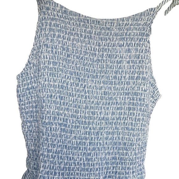 JAPNA WOMENS SMOCKED BODICE JUMPSUIT BLUE WHITE PINSTRIPES FLARE WIDE LEG SZ M - Picture 8 of 8